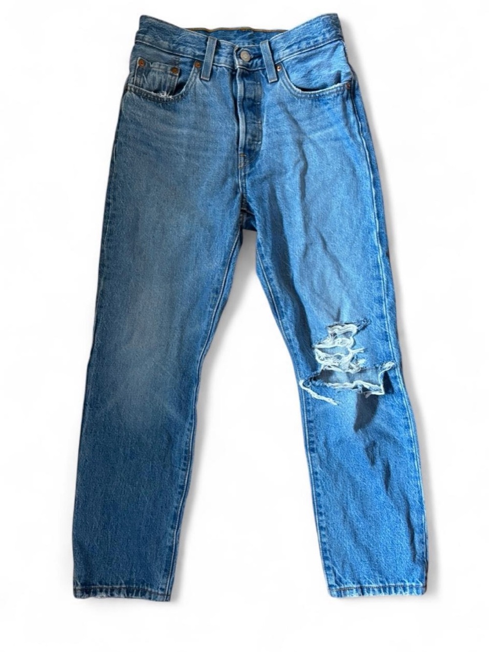 Levi's Light Blue Straight Leg Women's Jeans with Knee Distress